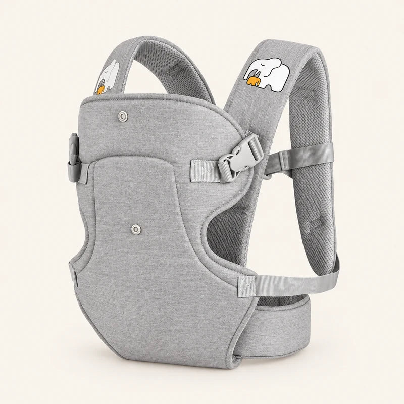 canguru ergonômico para bebê cinza-claro em fundo off-white