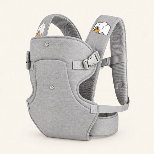 canguru ergonômico para bebê cinza-claro em fundo off-white