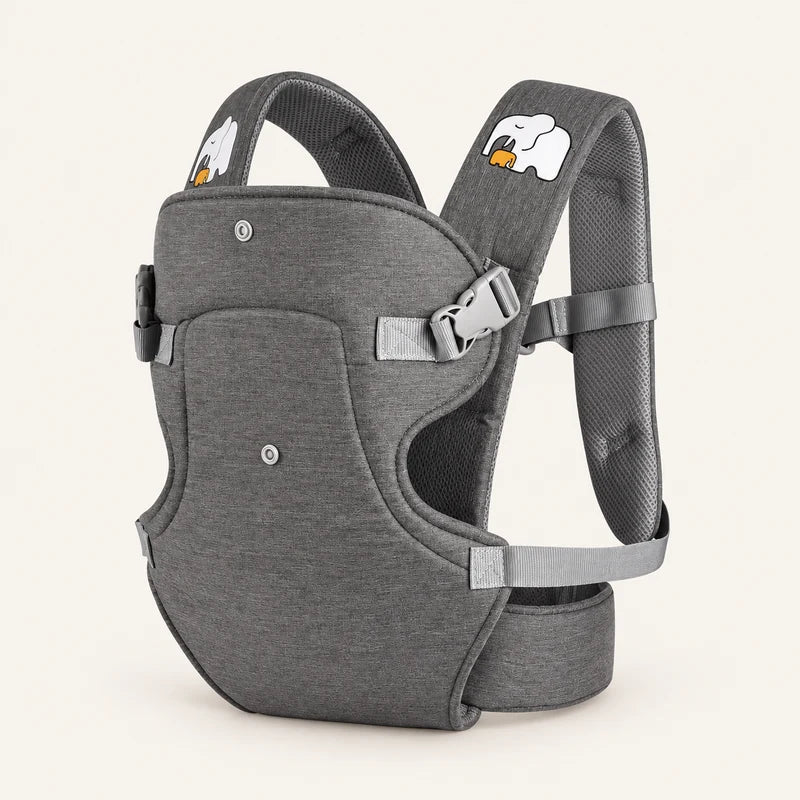 canguru ergonômico para bebê cinza-escuro em fundo off-white