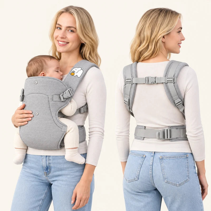 ajustes frontal e traseiro do canguru ergonômico cinza-claro