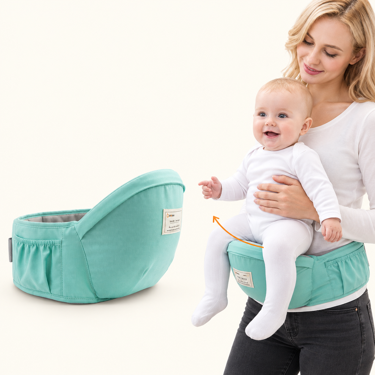 Hipseat verde removível do canguru ergonômico com apoio durante o passeio