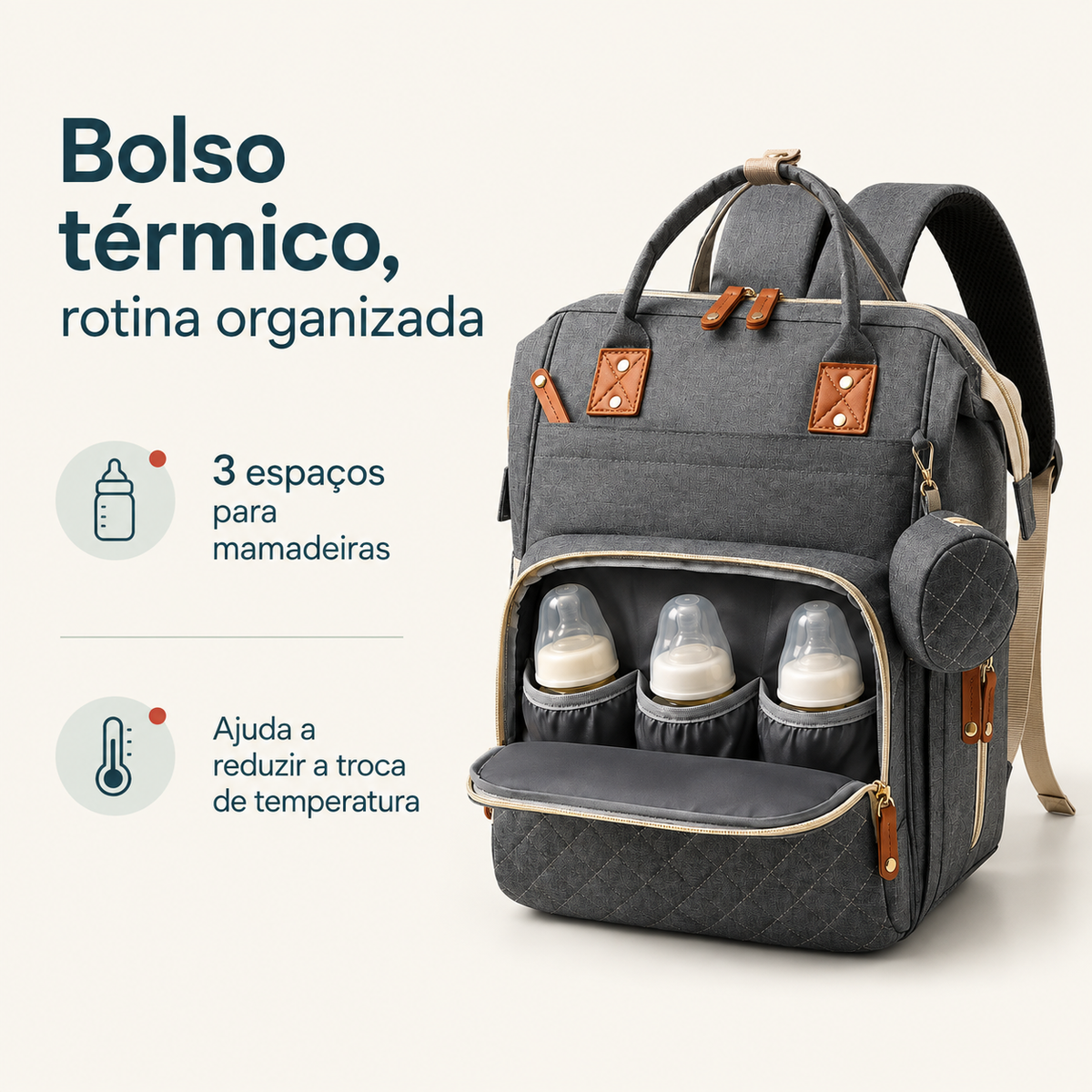 Bolso térmico com três espaços para mamadeiras