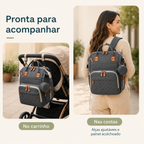 Mochila maternidade no carrinho e nas costas