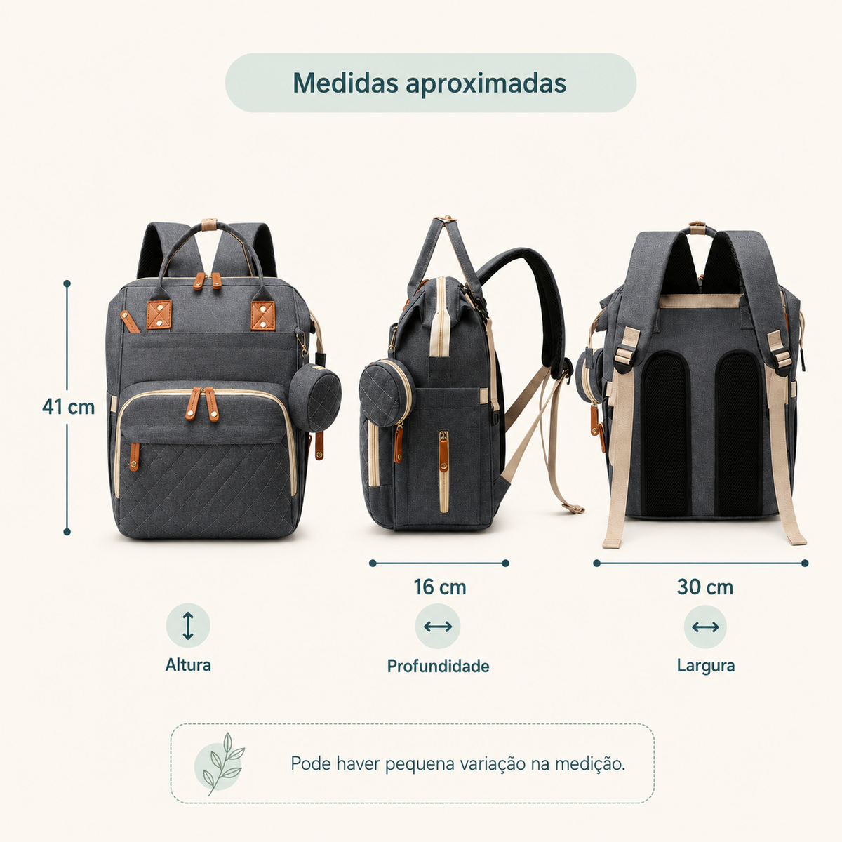 Medidas aproximadas da mochila maternidade térmica