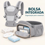 bolsa integrada do hipseat aberta com itens essenciais