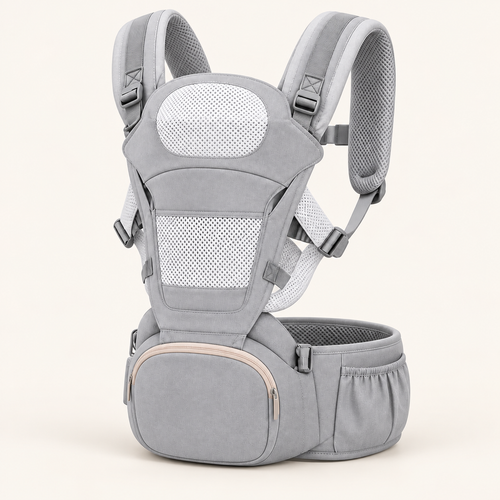 Canguru 3 em 1 com Hipseat cinza em fundo off-white Alumi