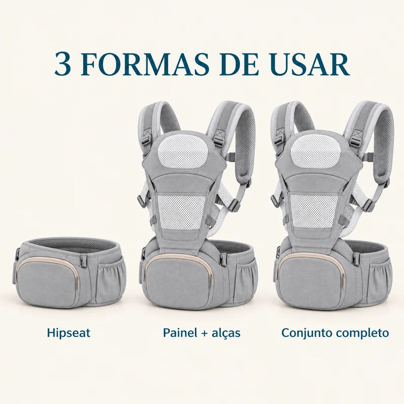 três configurações do canguru 3 em 1 com hipseat