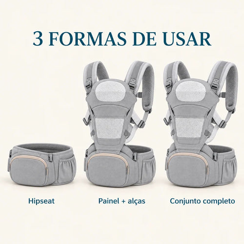 três configurações do canguru 3 em 1 com hipseat