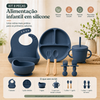 Kit de alimentação infantil azul escuro com identificação das 8 peças