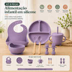 Kit de alimentação infantil roxo com identificação das 8 peças