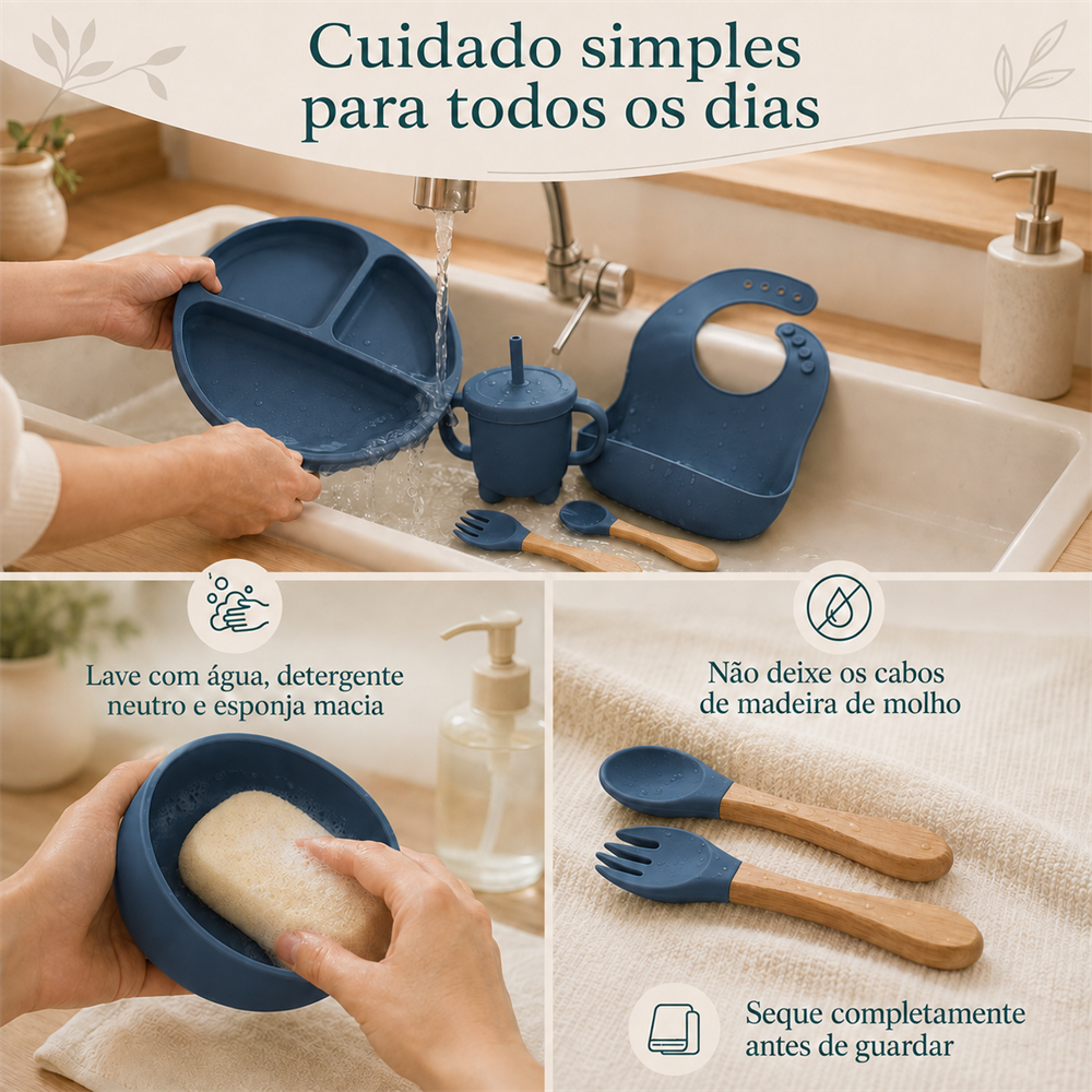 Orientações de limpeza e conservação do kit azul escuro