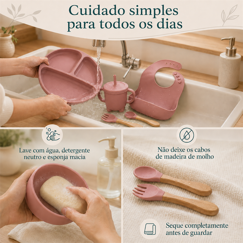 Orientações de limpeza e conservação do kit rosa