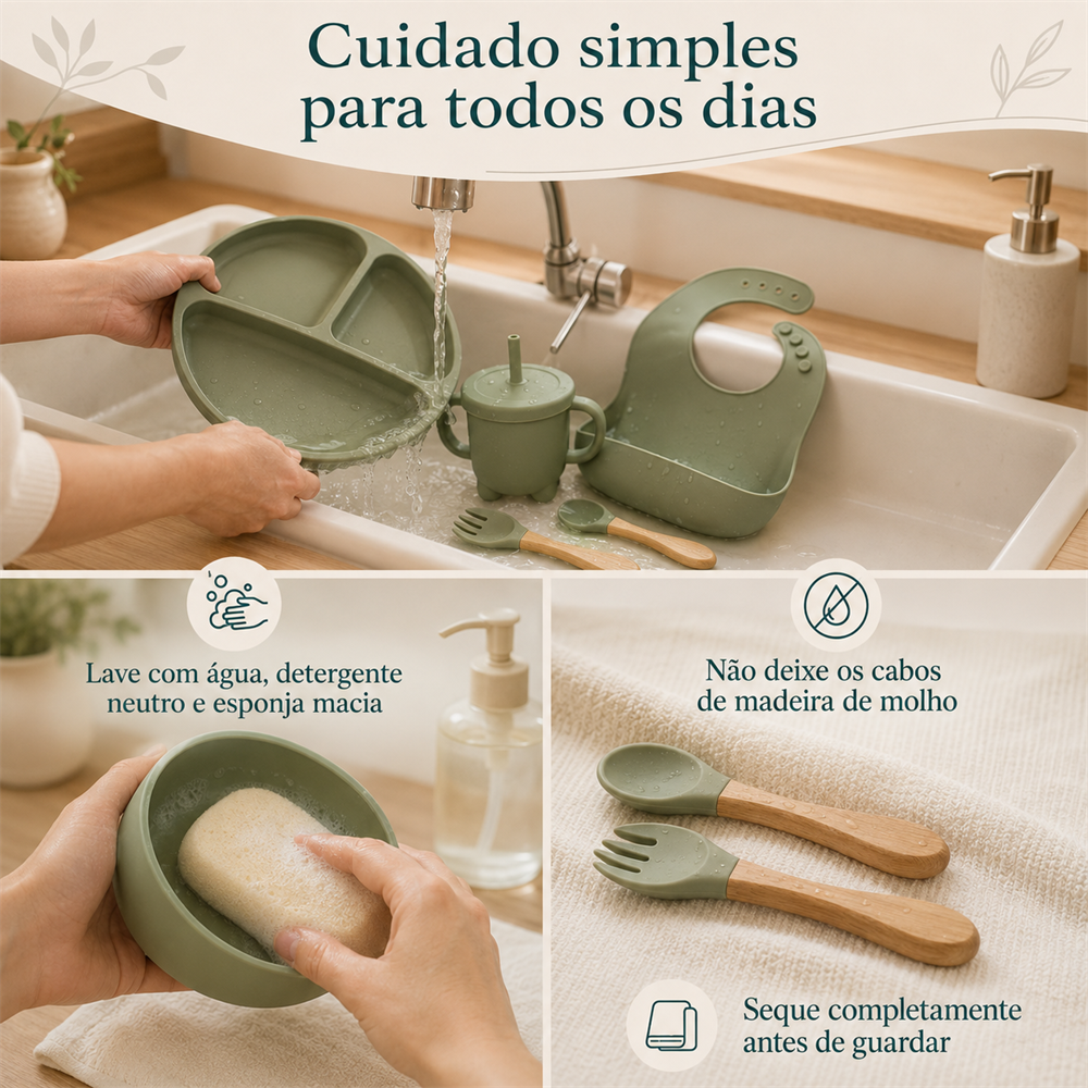 Orientações de limpeza e conservação do kit verde militar