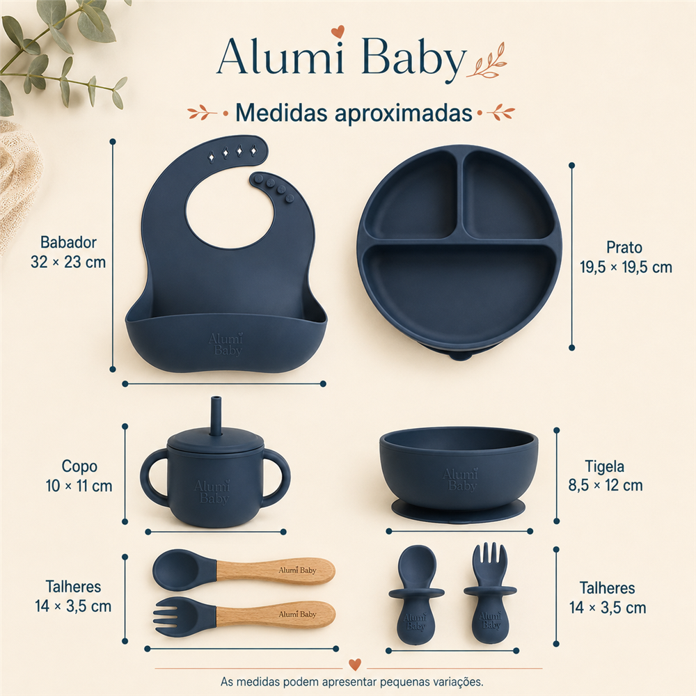Medidas aproximadas das peças do kit azul escuro
