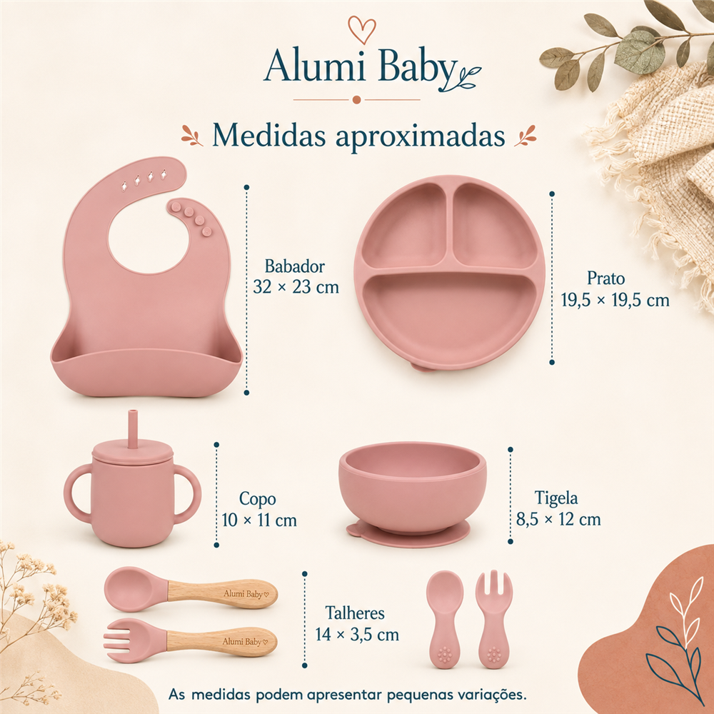Medidas aproximadas das peças do kit rosa