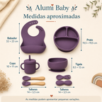 Medidas aproximadas das peças do kit roxo