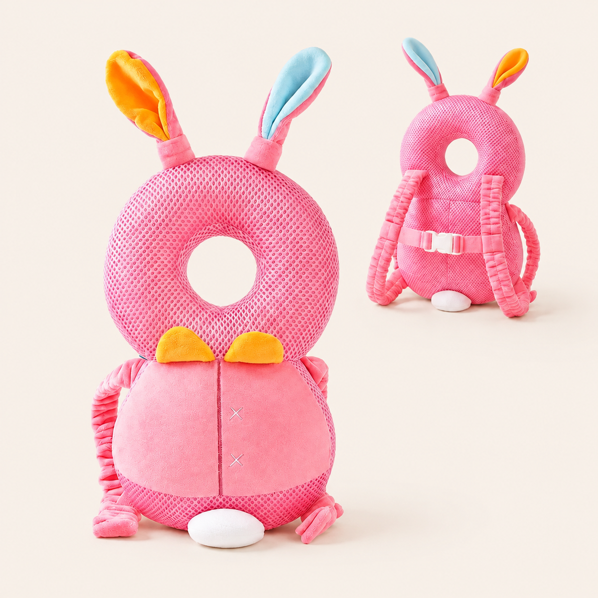 Mochila protetora de cabeça para bebê modelo Coelho em fundo off-white Alumi
