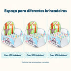 Piscina de bolinhas infantil Safari mostrando o espaço interno com bolinhas ilustrativas