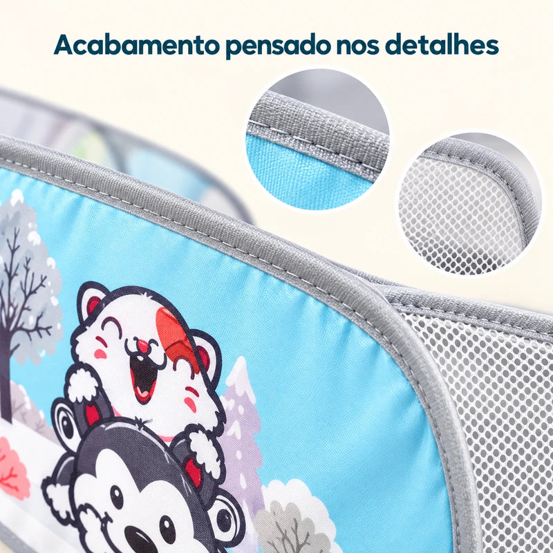 Detalhe da tela, costura e acabamento reforçado da piscina infantil Safari